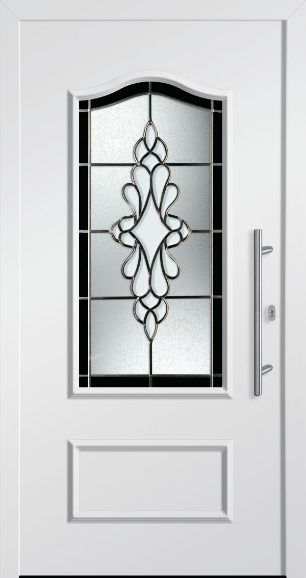 Haustür von PaX klassisches Design M88111 verkehrsweiss Dekorglas Bleimotiv CC_D80