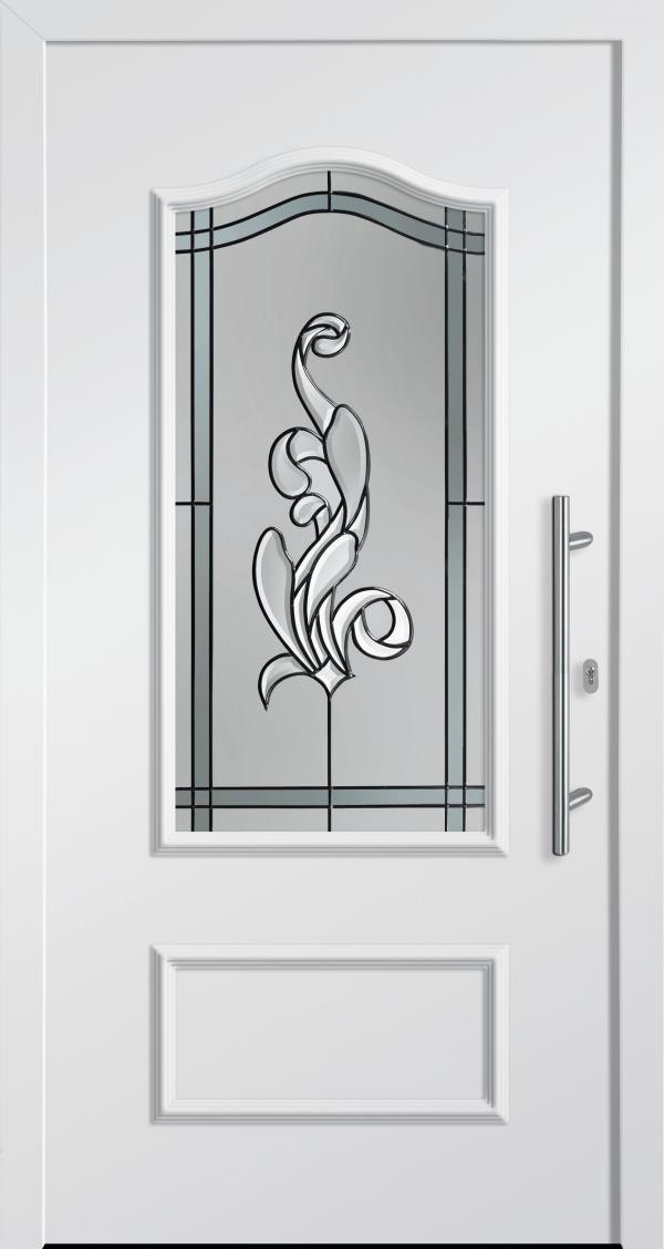 Haustür von PaX klassisches Design M88111 verkehrsweiss Dekorglas Bleimotiv CC_D81