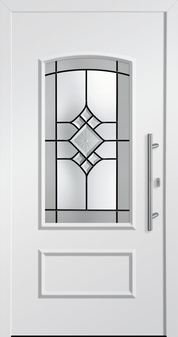 Haustür von PaX klassisches Design M88111 verkehrsweiss Dekorglas Bleimotiv CE_D80