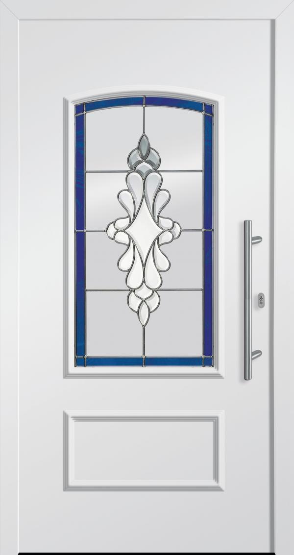 Haustür von PaX klassisches Design M88111 verkehrsweiss Dekorglas Bleimotiv CE_D82