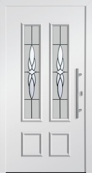 Haustür von PaX klassisches Design M81211 verkehrsweiss Dekorglas Bleimotiv CC_D80