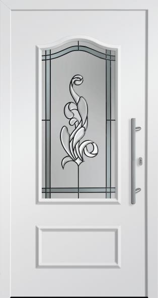 Haustür von PaX klassisches Design M88111 verkehrsweiss Dekorglas Bleimotiv CC_D81