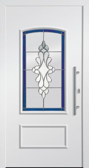 Haustür von PaX klassisches Design M88111 verkehrsweiss Dekorglas Bleimotiv CE_D82